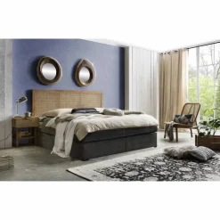 Boxspringbett »This&That«, BxL: 200 x 204 cm, Stoff/Teakholz/Rattan