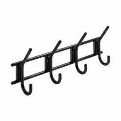 Garderobenhaken, Schwarz, 4 Haken, Kunststoff, Schwarz, Kunststoff, 150 x 370 x 70 mm