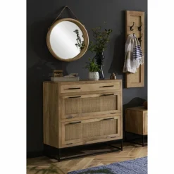 Garderobenpaneel »CANE«, mit 4 Haken, mangoholz/Rattan