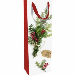 Geschenktasche Flasche Weihnachtsgrün, 12x37x8 cm, matt