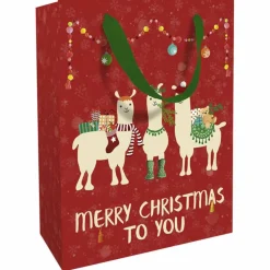 Geschenktasche X-Mas Lamas, 25x33x11 cm, matt rot