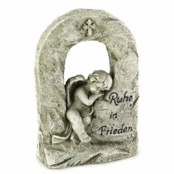 Grabschmuck, Engel sitzend, grau, Polyresin