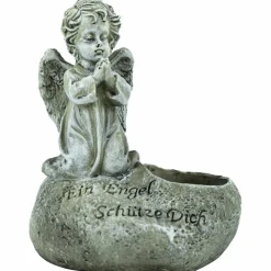 Grabschmuck, Trauerengel mit Kerzenhalter, grau