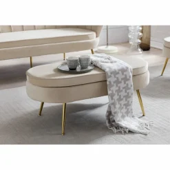 Hocker, Höhe: 40 cm, beige/goldfarben