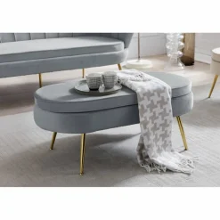 Hocker, Höhe: 40 cm, hellgrau/goldfarben