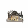 LED-Dekoration, Holzsilhouette Haus und Bäckerei, Batteriebetrieb, weiß