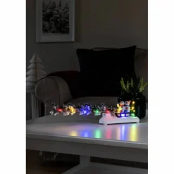 LED-Dekoration, Schneemann mit Hundeschlitten, Batteriebetrieb, bunt