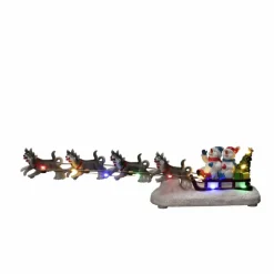 LED-Dekoration, Schneemann mit Hundeschlitten, Batteriebetrieb, bunt