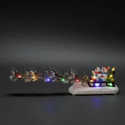 LED-Dekoration, Schneemann mit Hundeschlitten, Batteriebetrieb, bunt