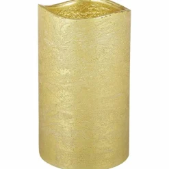 LED-Kerze »Rustic«, Ø 7,5 cm, goldfarben, Timerfunktion, 3D-Flacker-Effekt, Timer