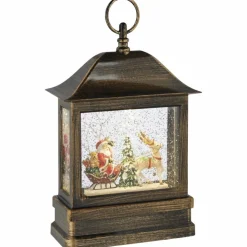 LED-Schneelaterne, eckig, Höhe: 25 cm, batterie/netz, grün/weiss/rot/braun