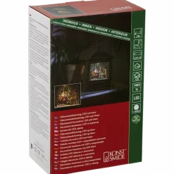 LED-Schneelaterne, eckig, Höhe: 25 cm, batterie/netz, grün/weiss/rot/braun