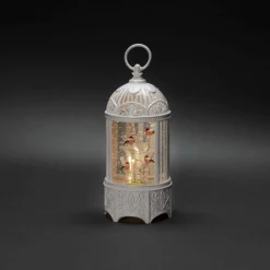 LED-Wasserlaterne, Gimpel im Baum, ø: 12 cm, Batteriebetrieb/USB-Anschluss, weiß