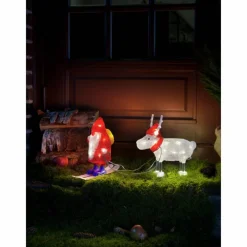 LED-Weihnachtsmann, Weihnachtsmann und Rentier, Höhe: 24,5 cm, Außentrafo, rot/weiß