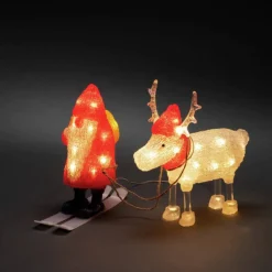LED-Weihnachtsmann, Weihnachtsmann und Rentier, Höhe: 24,5 cm, Außentrafo, rot/weiß
