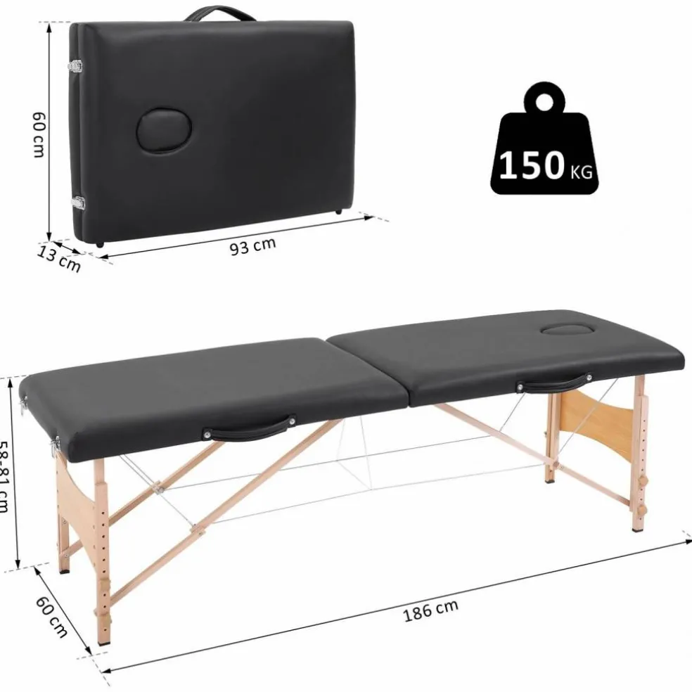 Massageliege, Pappelholz, inkl. Auflagen, BxHxT: 186 x 58 x 60 cm