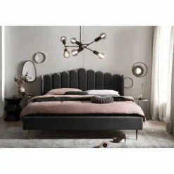 Muschelbett, grau/goldfarben, MDF/Samt (100% Polyester)/Metall