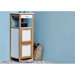 Regal, BxHxL: 34 x 89 x 30 cm, bambus/mitteldichte Faserplatte(MDF), braun/weiß