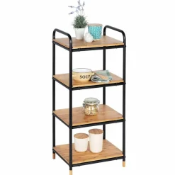 Regal, BxHxL: 42 x 94,5 x 33,5 cm, bambus/pulverbeschichtetes_Metall, braun/schwarz