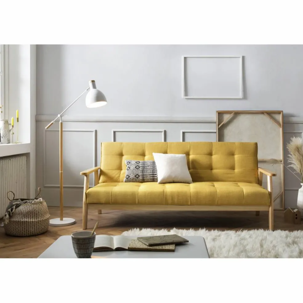 Schlafsofa, Breite: 190 cm, senffarben/natur