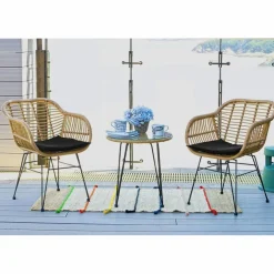 Sitzgruppe, polyrattan|metall|sicherheitsglas, natur|schwarz