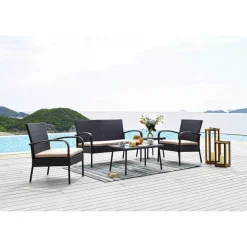 Sitzgruppe, polyrattan|stahl|polywood, grau|beige