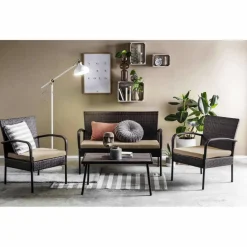 Sitzgruppe, polyrattan|stahl|polywood, grau|beige