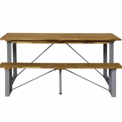 Sitzgruppe, 1 Tisch + 1 Sitzbank, Akazie, natur/grau
