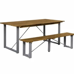 Sitzgruppe, 1 Tisch + 1 Sitzbank, Akazie, natur/grau