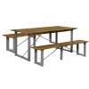 Sitzgruppe, 1 Tisch + 2 Sitzbänke, Akazie, natur/grau