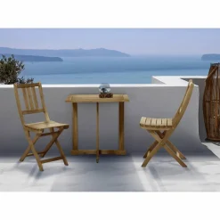 Sitzgruppe, 1 Tisch + 2 Stühle, Akazie, natur