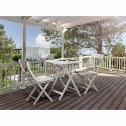 Sitzgruppe, 1 Tisch + 2 Stühle, Akazie, grau mit Vintage-Finish