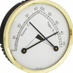 Thermo-Hygrometer, Kunststoff/Messing, schwarz/goldfarben