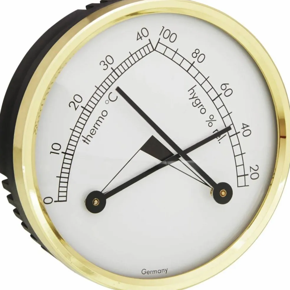 Thermo-Hygrometer, Kunststoff/Messing, schwarz/goldfarben