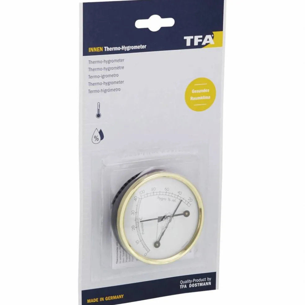 Thermo-Hygrometer, Kunststoff/Messing, schwarz/goldfarben