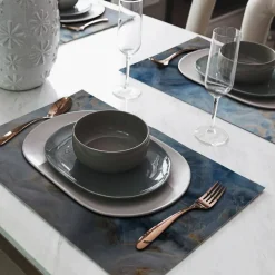 Tischset »Acacio«, rechteckig, Kunstleder, blau/goldfarben