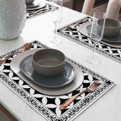 Tischset »Chadi«, rechteckig, Kunstleder, schwarz/weiß