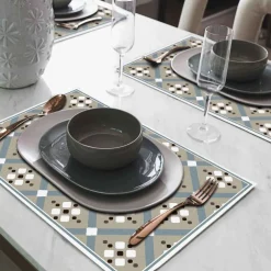 Tischset »Karita«, rechteckig, Kunstleder, beige/grau/weiß