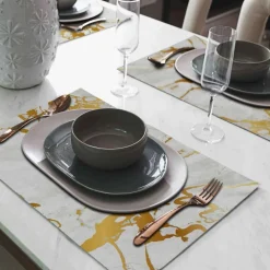 Tischset »Kelly«, rechteckig, Kunstleder, weiß/goldfarben