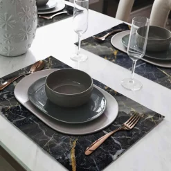 Tischset »Kima«, rechteckig, Kunstleder, grau/weiß/goldfarben