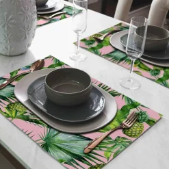 Tischset »Palmira«, rechteckig, Kunstleder, rosa/grün