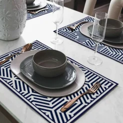 Tischset »Svenson«, rechteckig, Kunstleder, blau/weiß