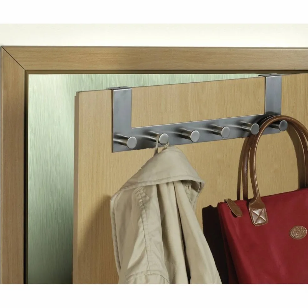 Türgarderobe, Silber, 6 Haken, Silber, Edelstahl, Edelstahl, 110 x 390 x 55 mm