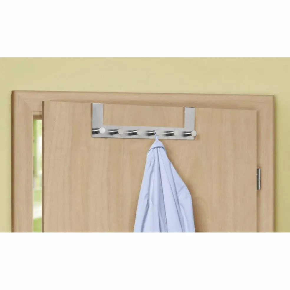 Türgarderobe, Silber, 6 Haken, Silber, Edelstahl, Edelstahl, 110 x 390 x 55 mm