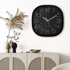 Wanduhr, HxT: 28,5 x 5,2 cm, schwarz, ohne ink. Batterie