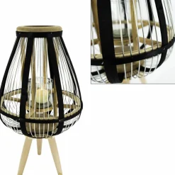 Windlicht, Bambus/Metall/Glas